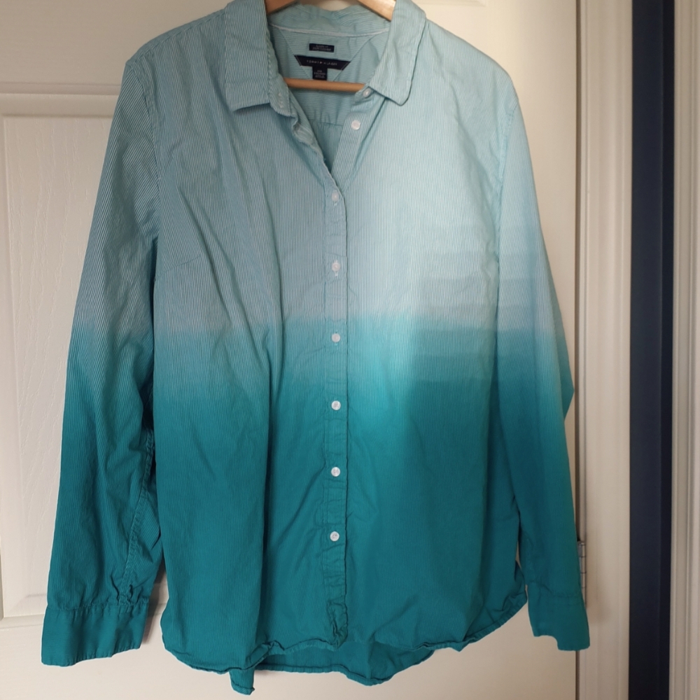 Tommy Hilfiger Striped Green Button Down Shirt